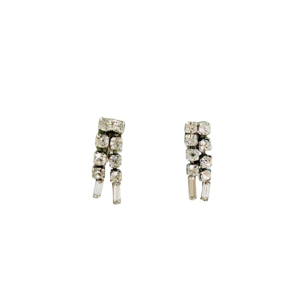 Vintage 1950s Screw Backs Silver Shiny Earrings